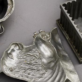 GLASSFORMAR, 3 st, tenn, 1800/1900-tal.