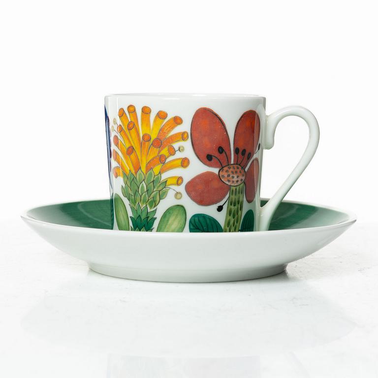 Stig Lindberg, kaffekoppar med fat, 6 st, benporslin, "Tahiti", Gustavsberg, 1970-73.