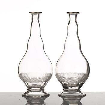 Two Bohemian glass bottles, 20th Century.