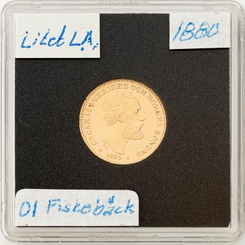 Gold coin, Oscar II, 10 kronor, type II, Sweden 1880.