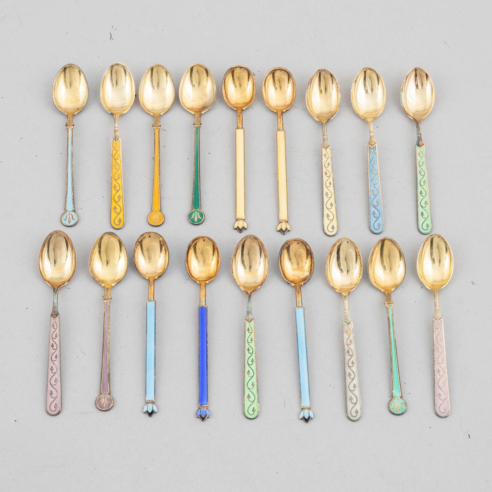 David Andersen, mestadels, skedar, 5+5+8 st, sterlingsilver, Norge, 1900-tal.