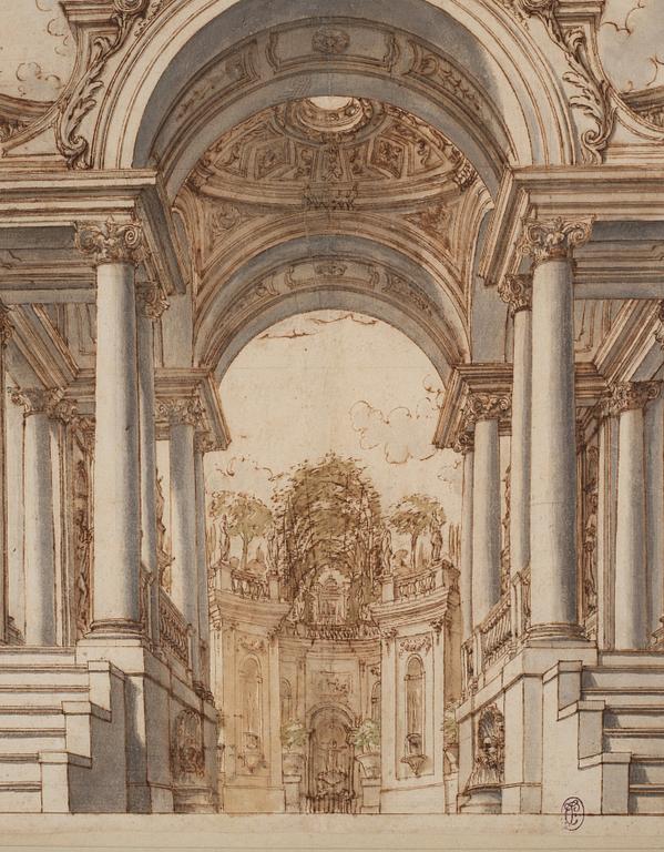 Fernandino Galli Bibiena Attributed to, Capriccio with fountains.