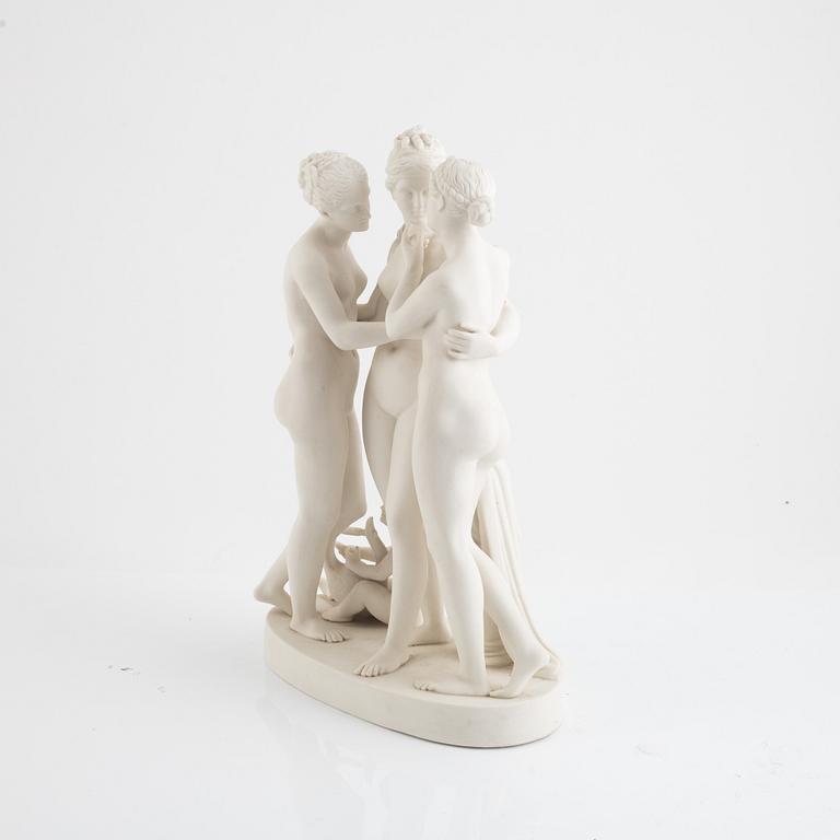 Bertel Thorvaldsen, after. A buscuit porcelain figurine, 'Gracerna och Amor' Gustafsberg 1895.