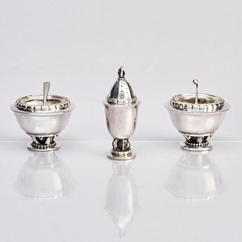 Georg Jensen, spice set, 3 pieces, silver, Copenhagen 1915-1927.