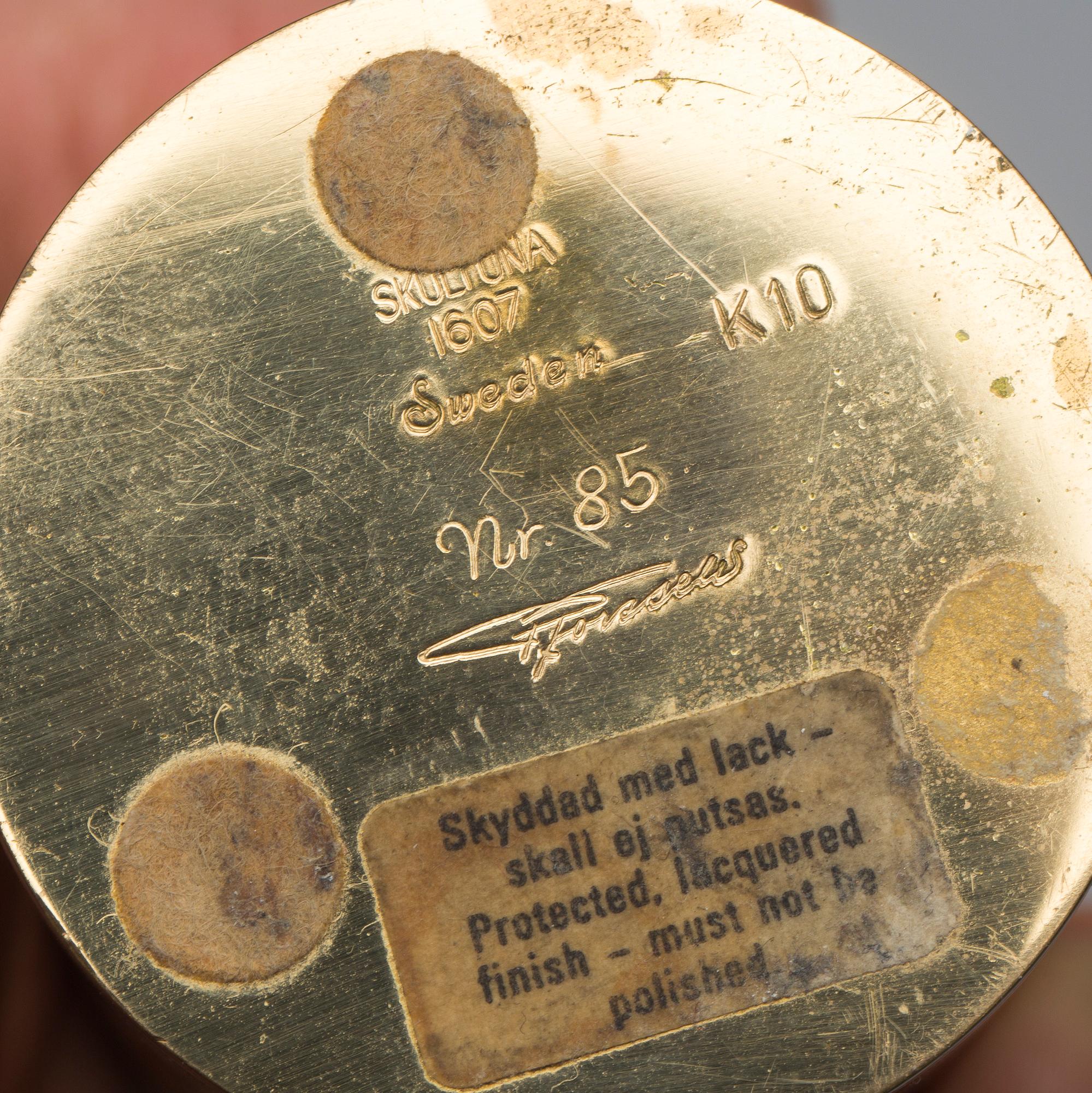 RÖKSET, 2 delar, mässing, Pierre Forssell, Skultuna.