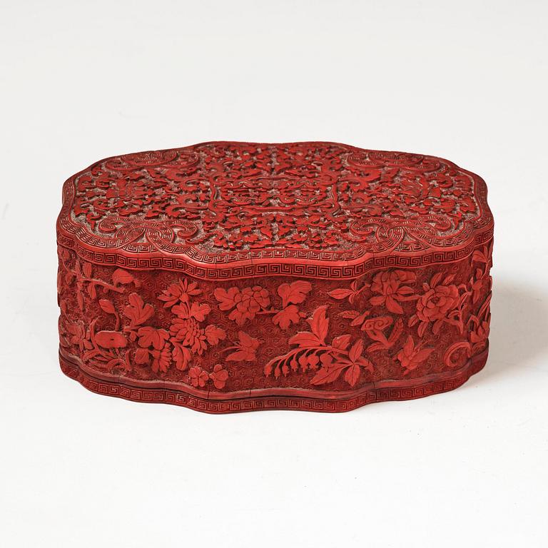 A fine carved lacquer box and cover with tianqi lacquer inset boxes and covers, Qing dynasty, Qianlong (1736-95).