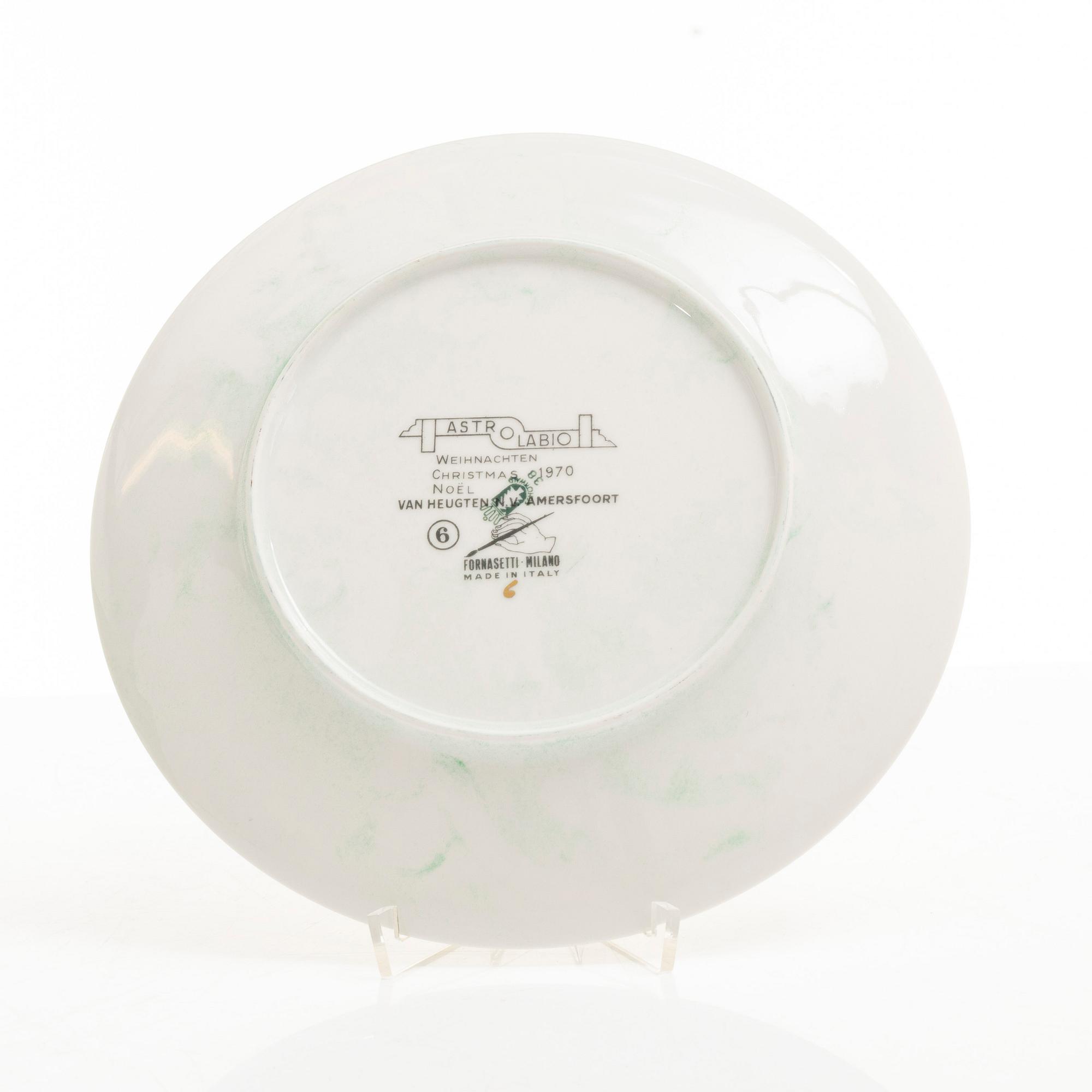 Piero Fornasetti, tallrikar, 5 st, "Astro Labio", Milano, Italien, 1970.