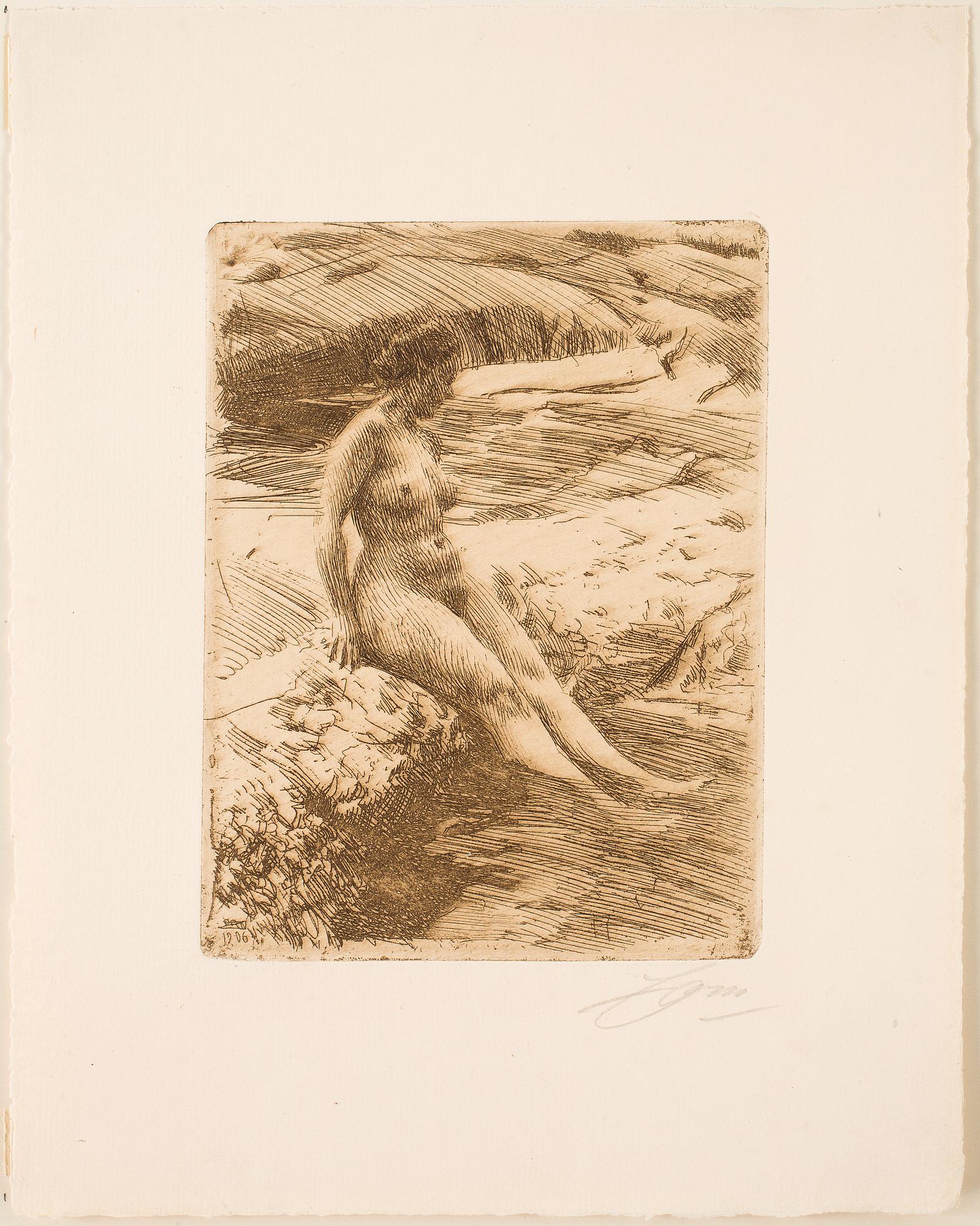 ANDERS ZORN, etsning, utförd 1906, signerad med blyerts.