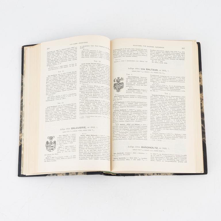 Nine volumes of Gustaf Elgenstierna's 'Den introducerade svenska adelns ättartavlor', 1925-1936.