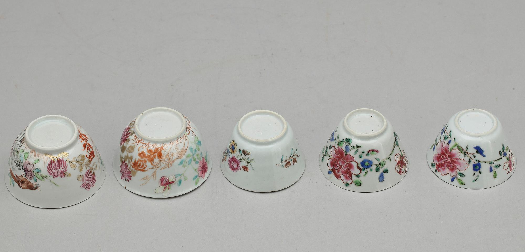 KOPPAR, 5 st samt FAT, 3 st, porslin, Kina, 1700-tal.