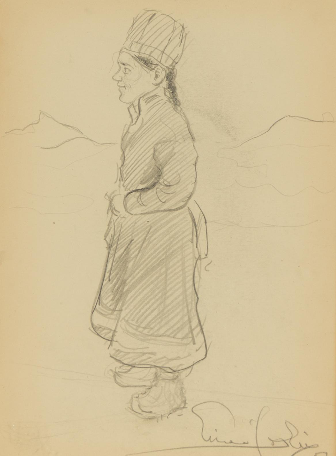 Einar Jolin, Stående samekvinna, Elegant dam i profil a tergo.