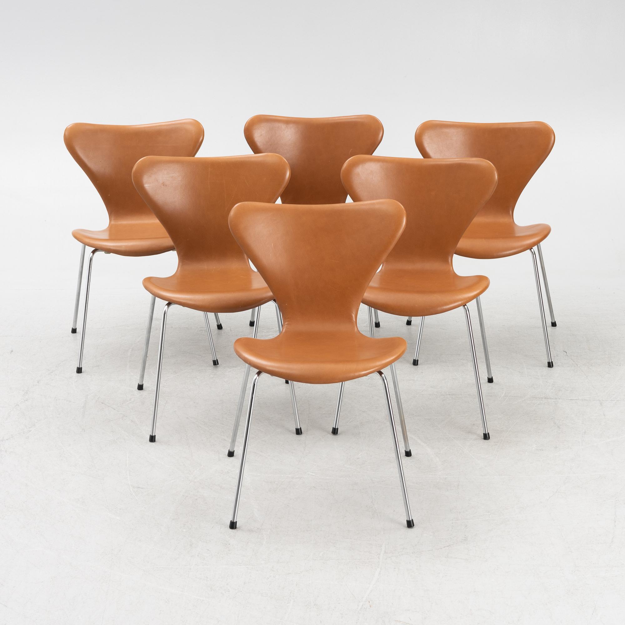 Arne Jacobsen, stolar 6 st. "Sjuan", Fritz Hansen, Danmark.