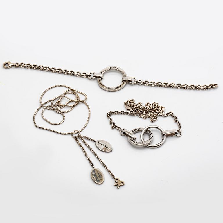 Efva Attling silversmycken 3 delar, 2 collier och 1 armband, sterling silver, original etui.