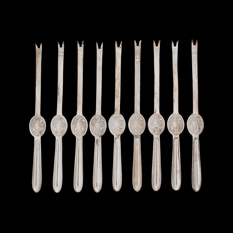 HUMMERGAFFLAR, 9 st, nysilver, Köpenhamn, Danmark.