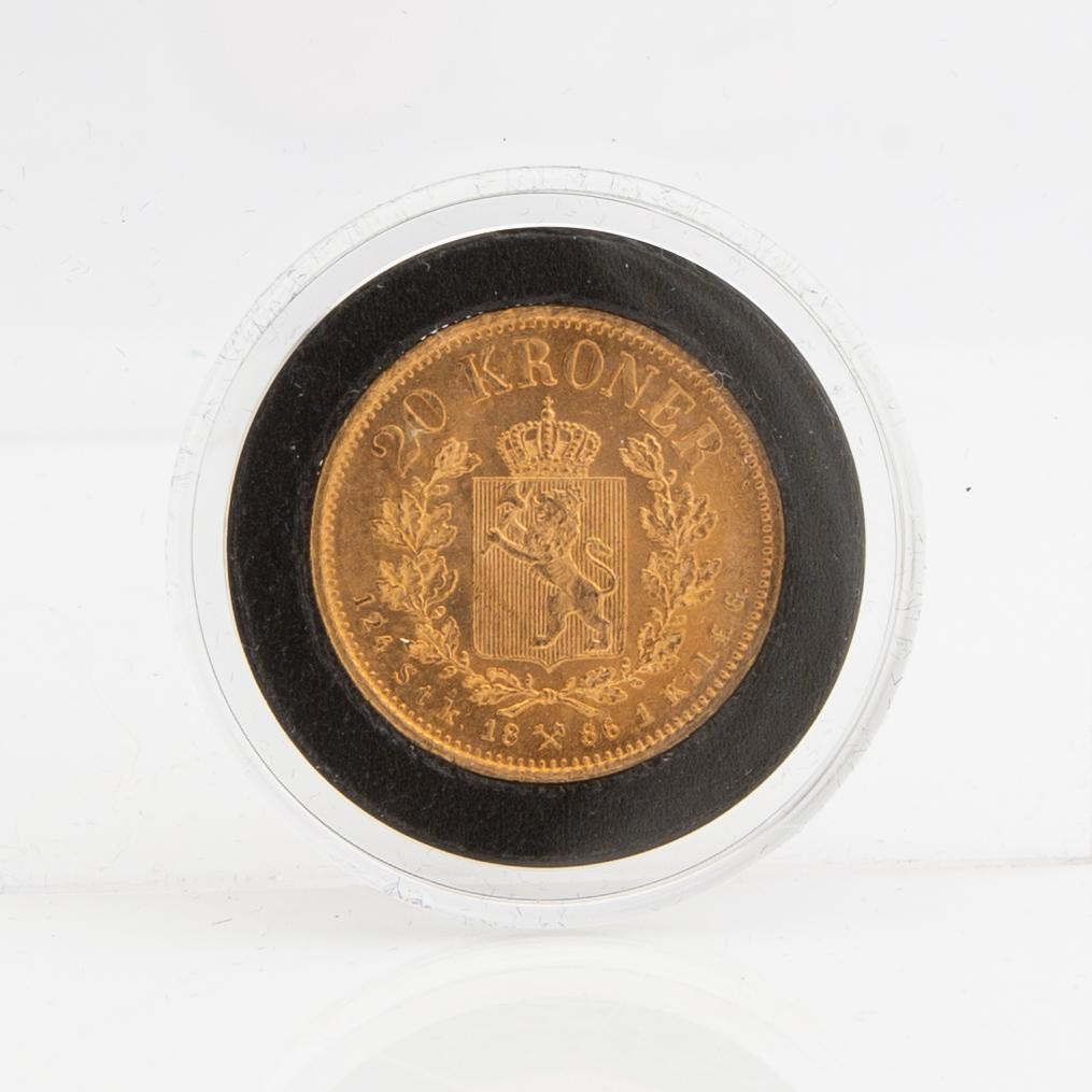 Guldmynt Norge, Oscar II 20 kr, 1886.