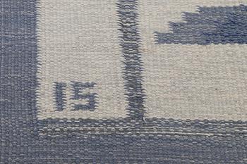 Ingegred Silow, a flat weave carpet, signed IS, ca 197 x 137 cm.