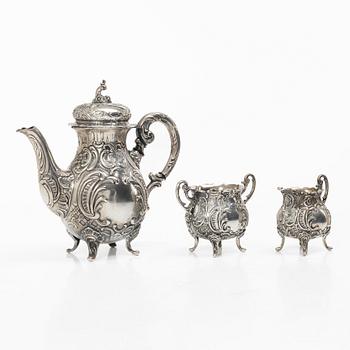 A three-piece rococo-style silver coffee service, GEWE, Malmö, 1955.