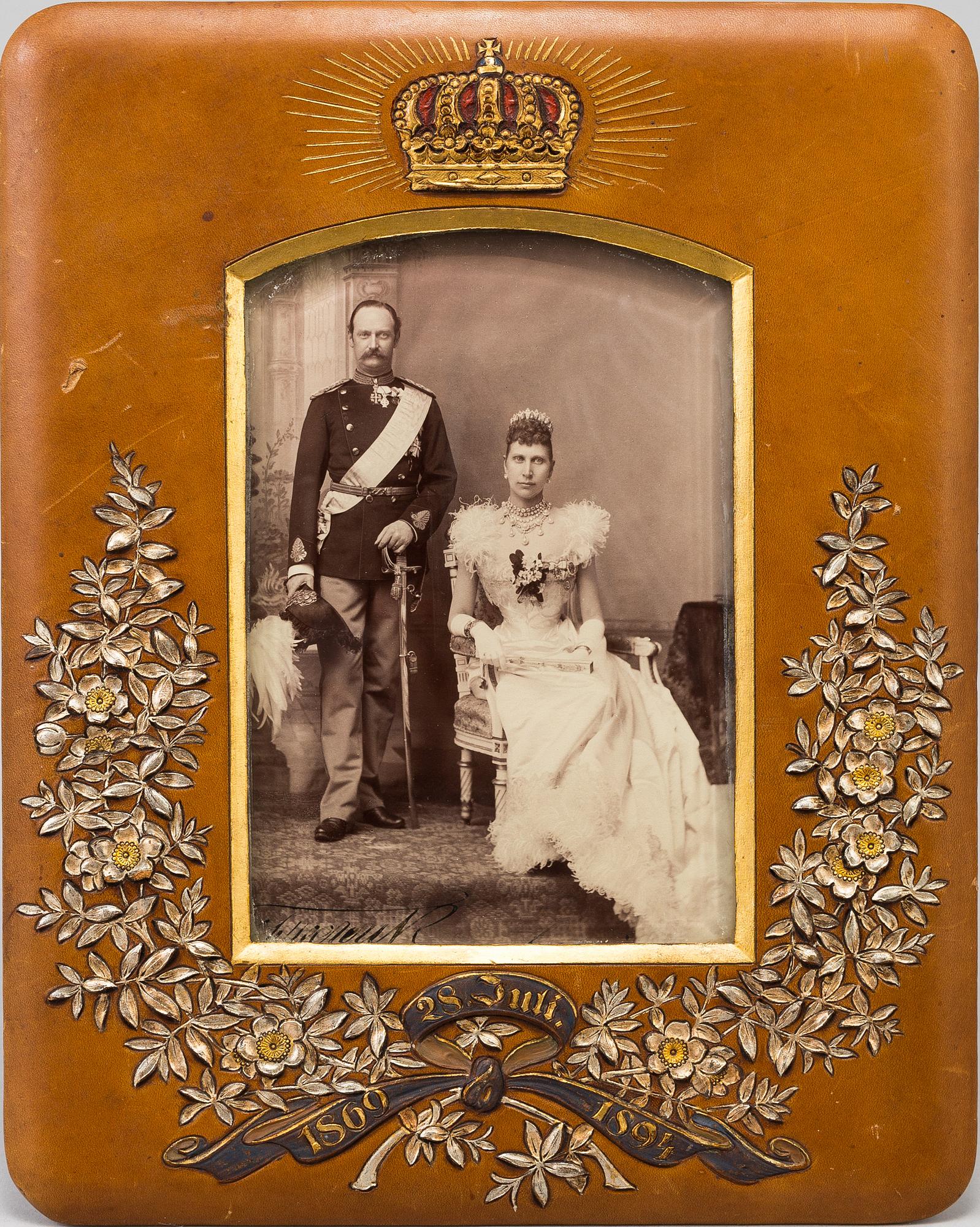 Royal wedding portrait depicting King Frederick VIII of Denmark and Louise of Sweden, 1869.