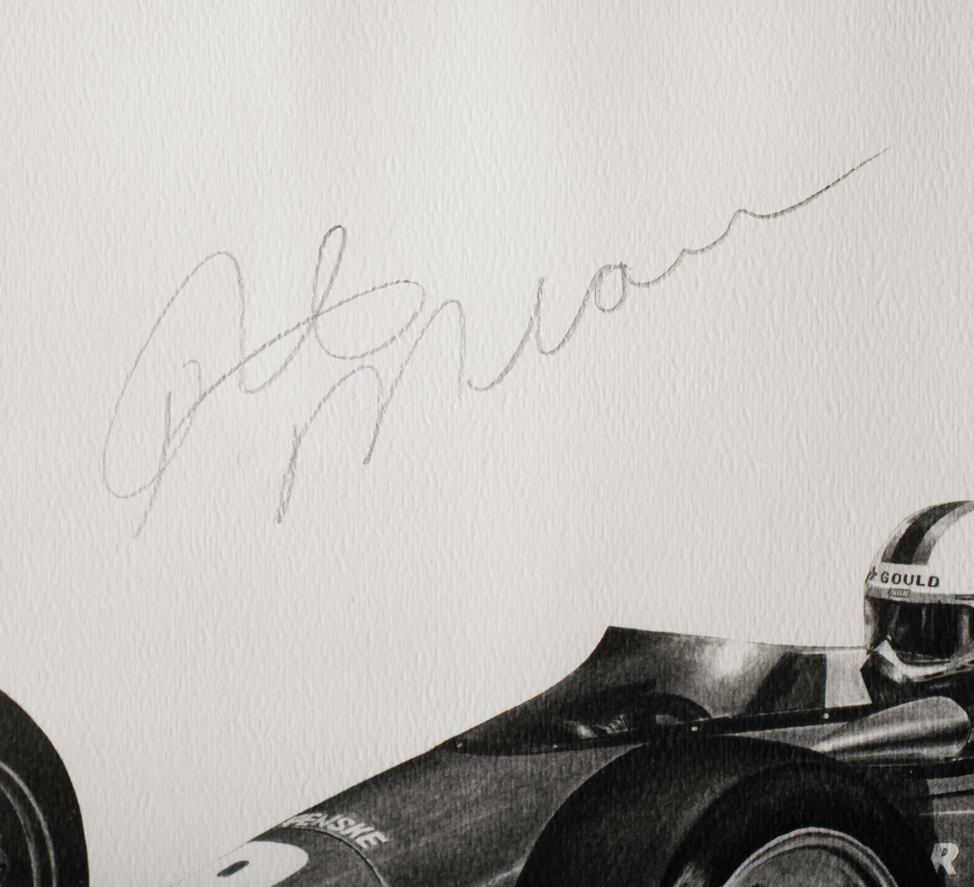 DAVID GRAY, 2 st, litografier, signerade samt med autografer bla Rick Mears, numrerade 100/500 resp 385/500.