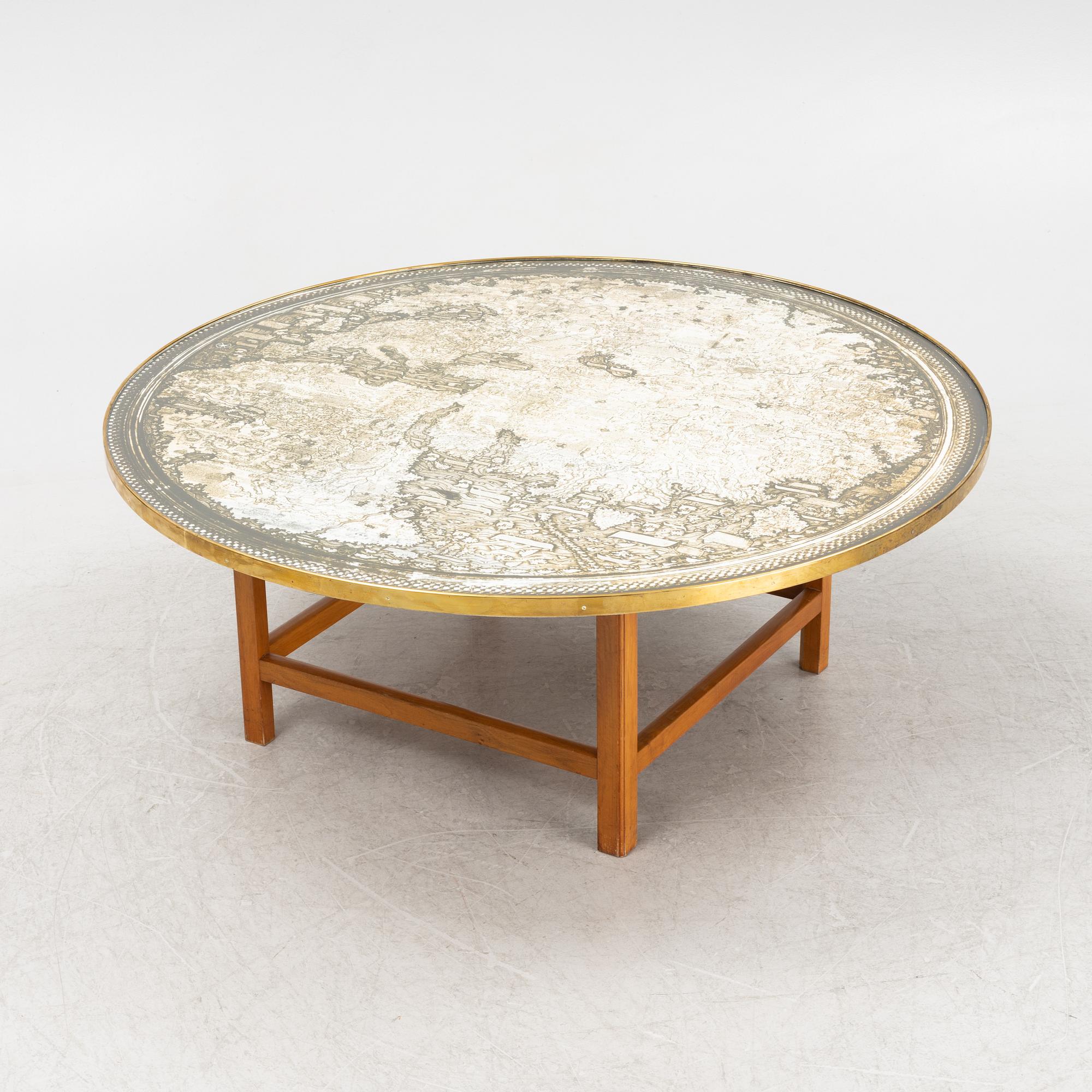 Josef Frank, a mahogany base table, map on the top, Svenskt Tenn, Sweden, model U601 (the top) & U491, 1960s-1970s.