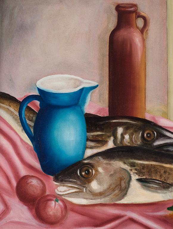 Still life with fish and lemons.