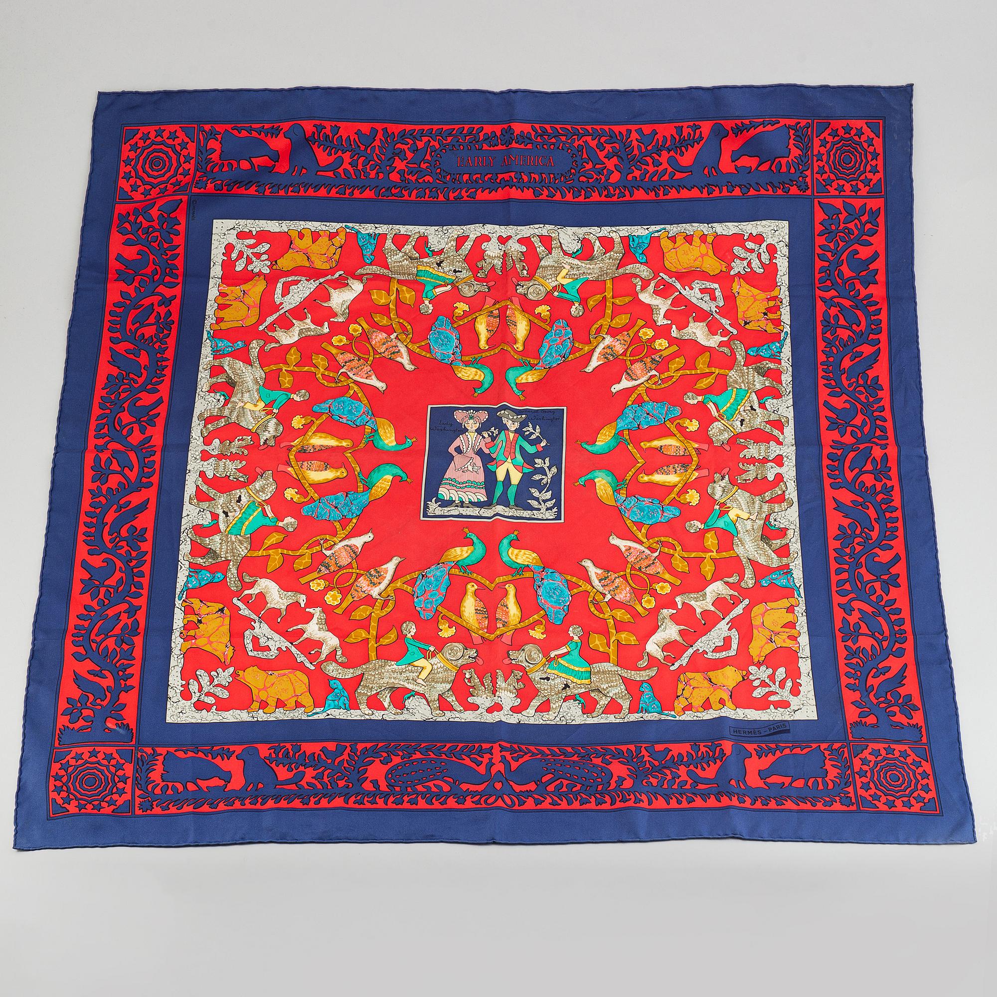 Hermès, an 'Early America' silk scarf.