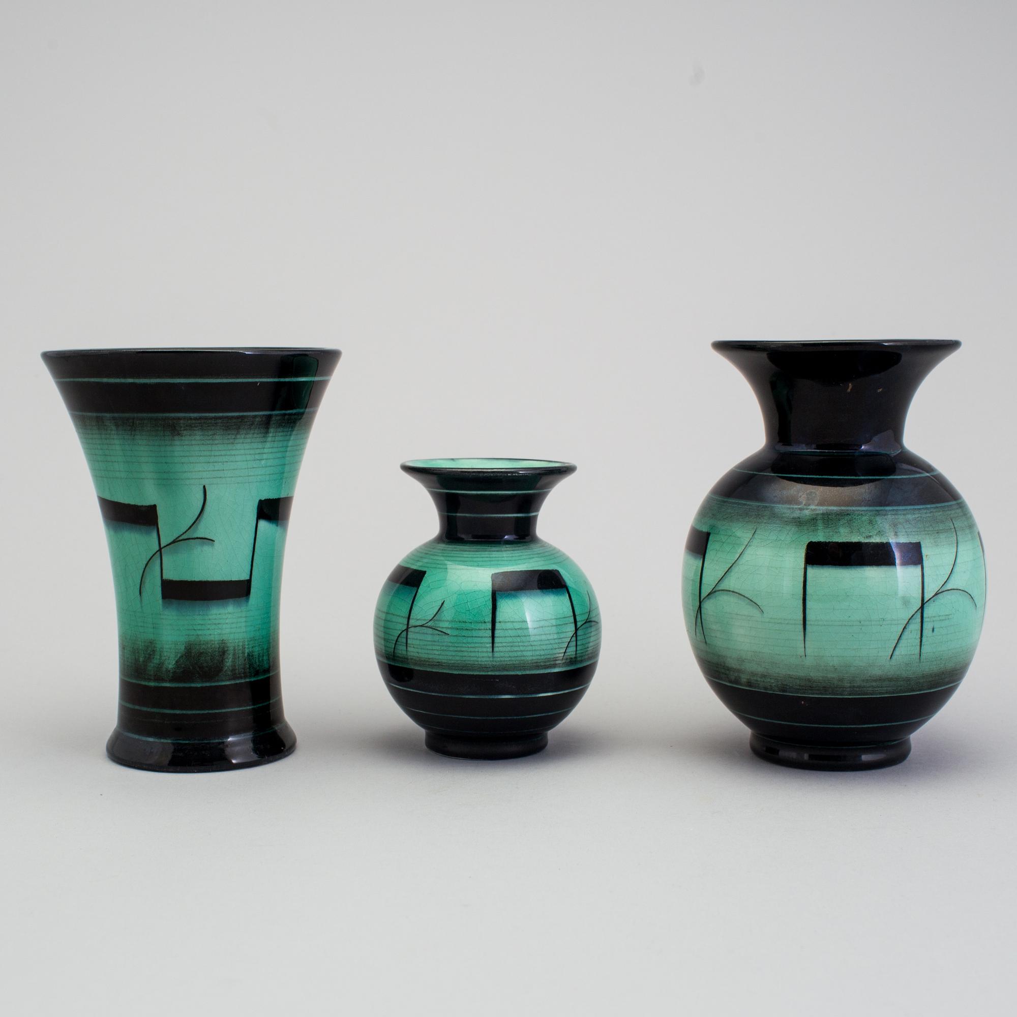3 vases of the "V series", by Ilse Claesson for Rörstrand, 1930´s.