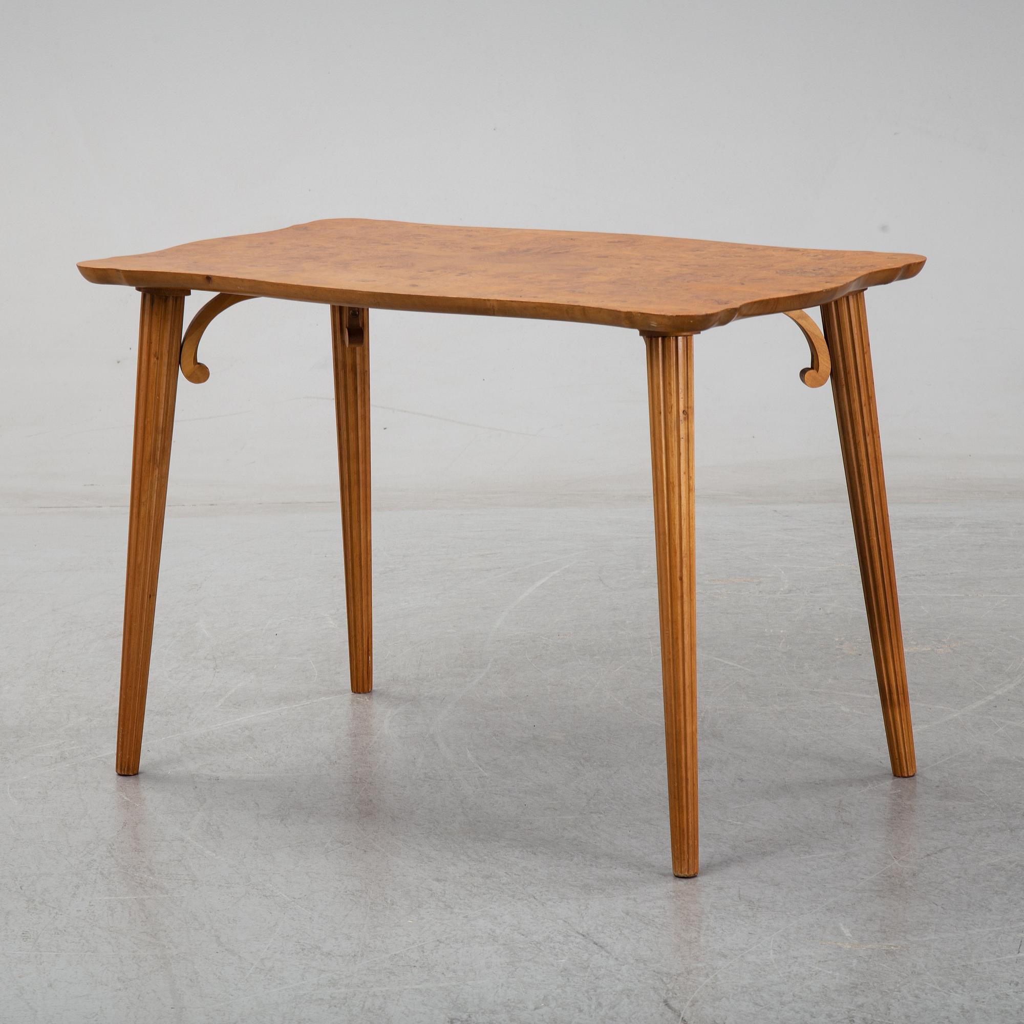 A burr birch veneered Swedish Modern coffee table, 1940's.