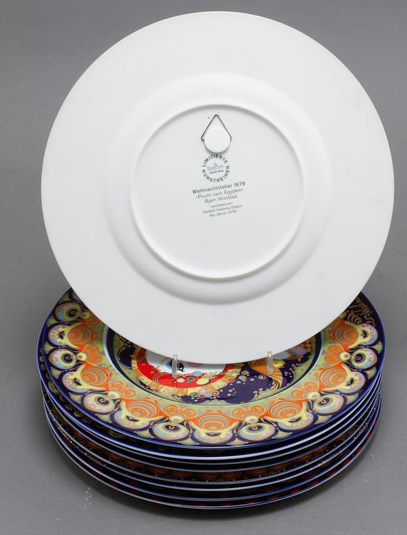 TALLRIKAR, 9 st, porslin, Björn Wiinblad, Rosenthal Studio-Line, 1970/80-tal.