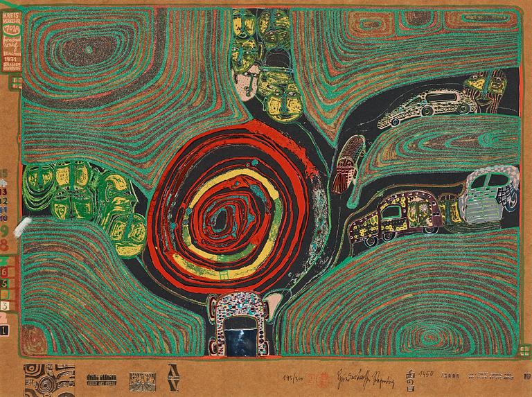 Friedensreich Hundertwasser, "Kreisverkehr der Strassengekreuzigten".