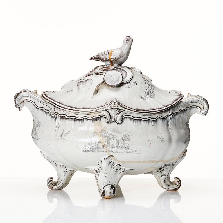 A Swedish Marieberg faience tureen with cover, dated 1768.