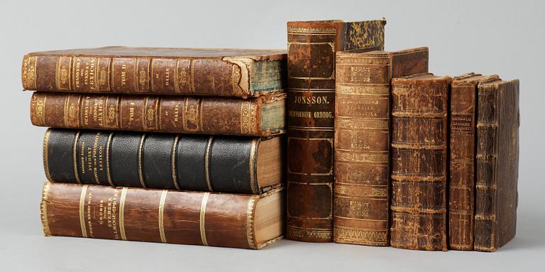 BOKPARTI ORDBÖCKER OCH GRAMMATIKOR, 9 vol, bla "Johann David Michaelis Arabische Grammatik..." Göttingen 1781.