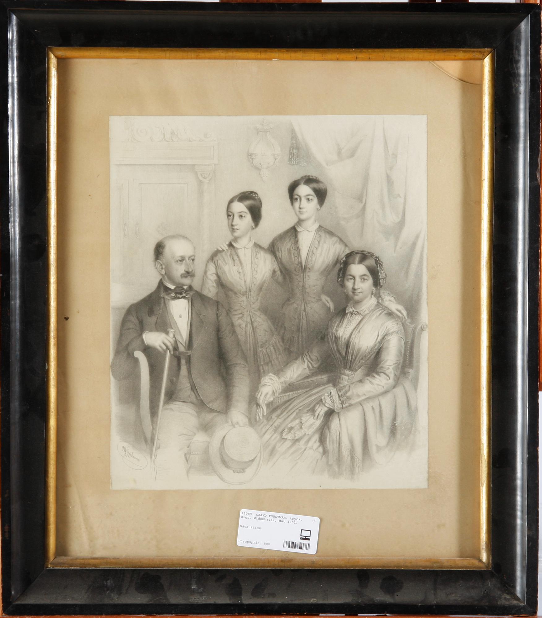 OKÄND KONSTNÄR, tryck, sign, Widenbauer, dat 1851.