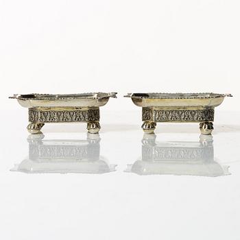 A pair of empire silver salt cellars, 1837.