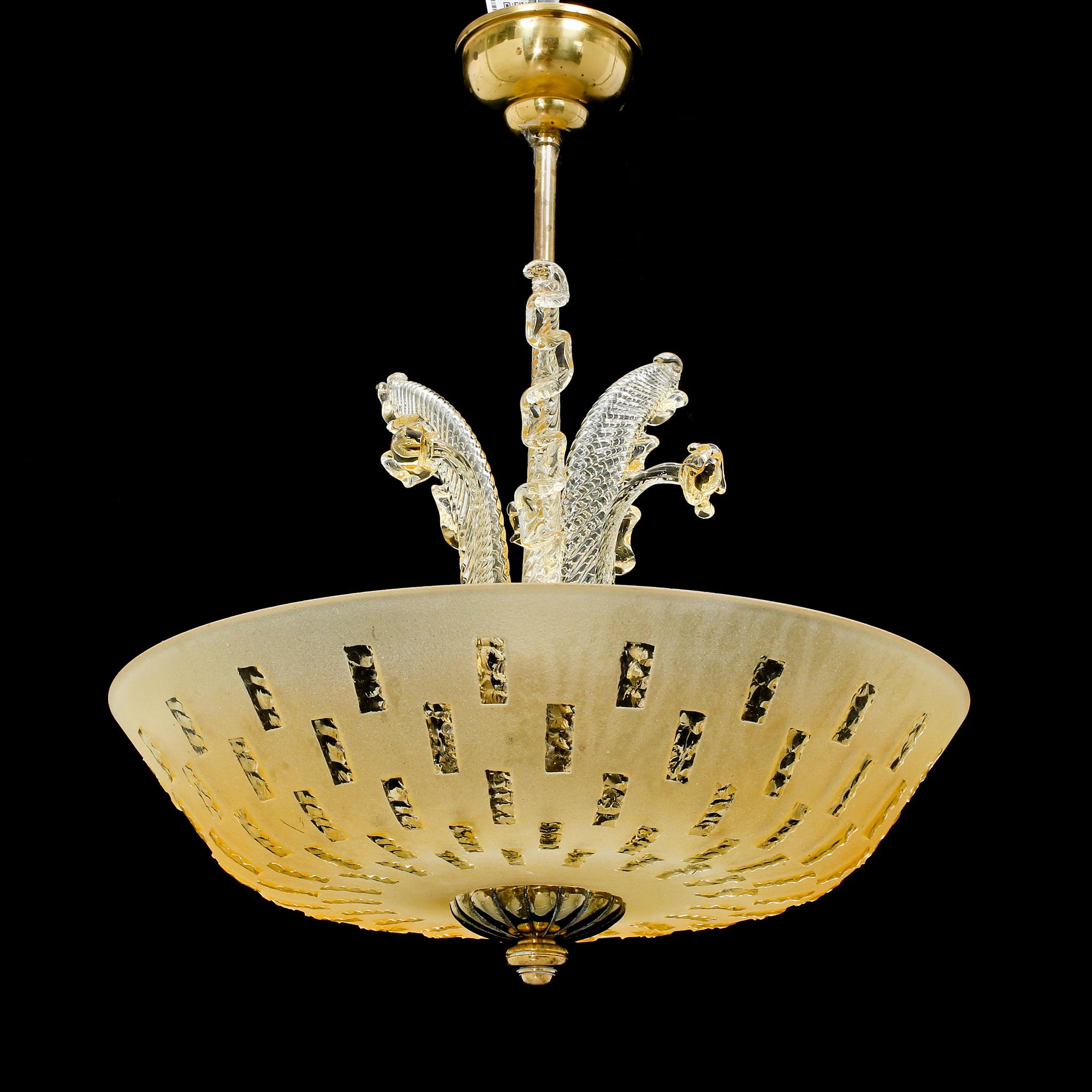 TAKLAMPA, glas, Orrefors, omkring 1900-talets mitt. Höjd ca 55 cm.
