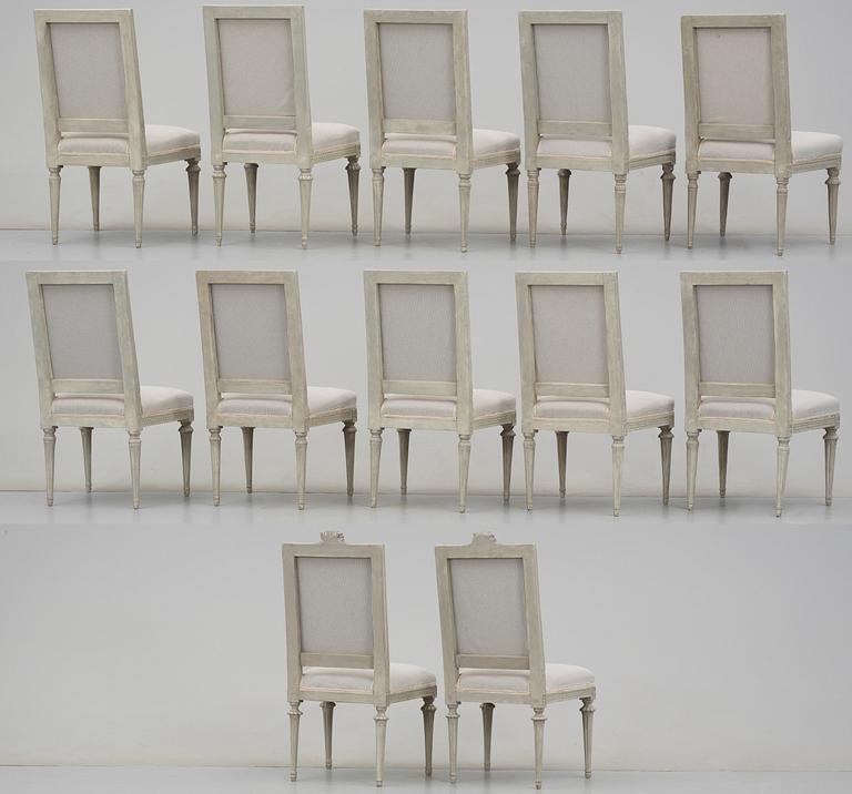 Twelve matched Gustavian late 18th century chairs by J. Lindgren.