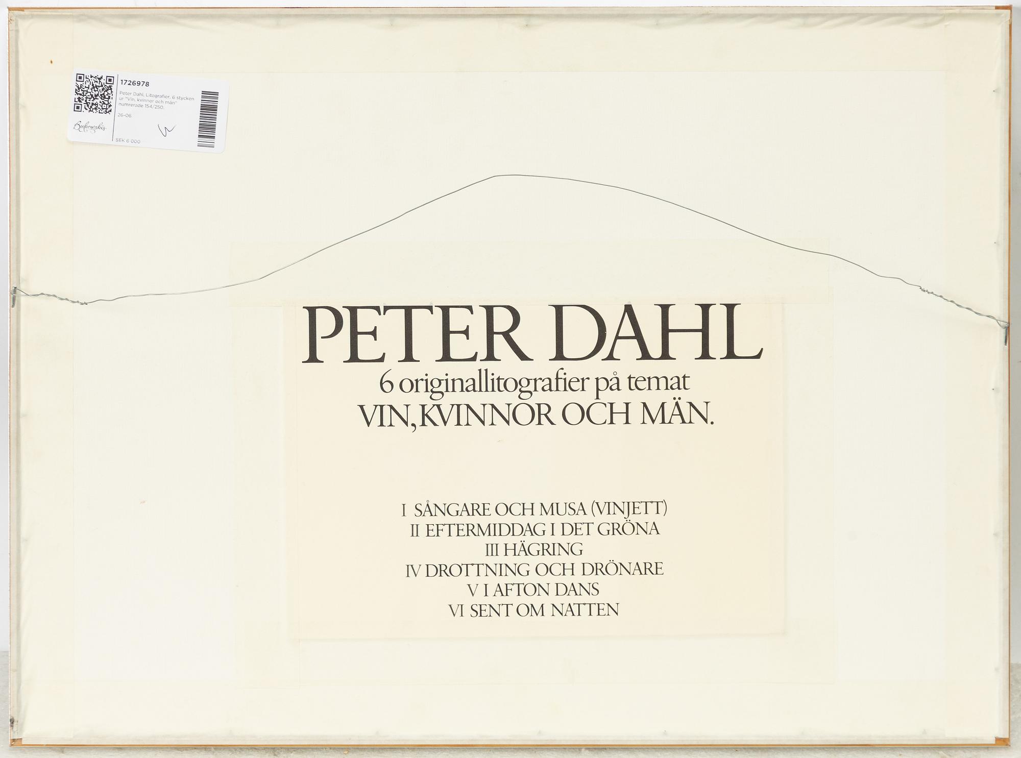 Peter Dahl, 'Wine, women and men', six colour lithographs.