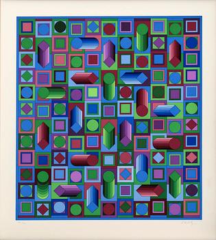 VICTOR VASARELY, "JALONS" SIX SERIGRAPH AND A PLEXIGLASS 'Optometri', NUMBERED EA 4/30 AND SIGNED.