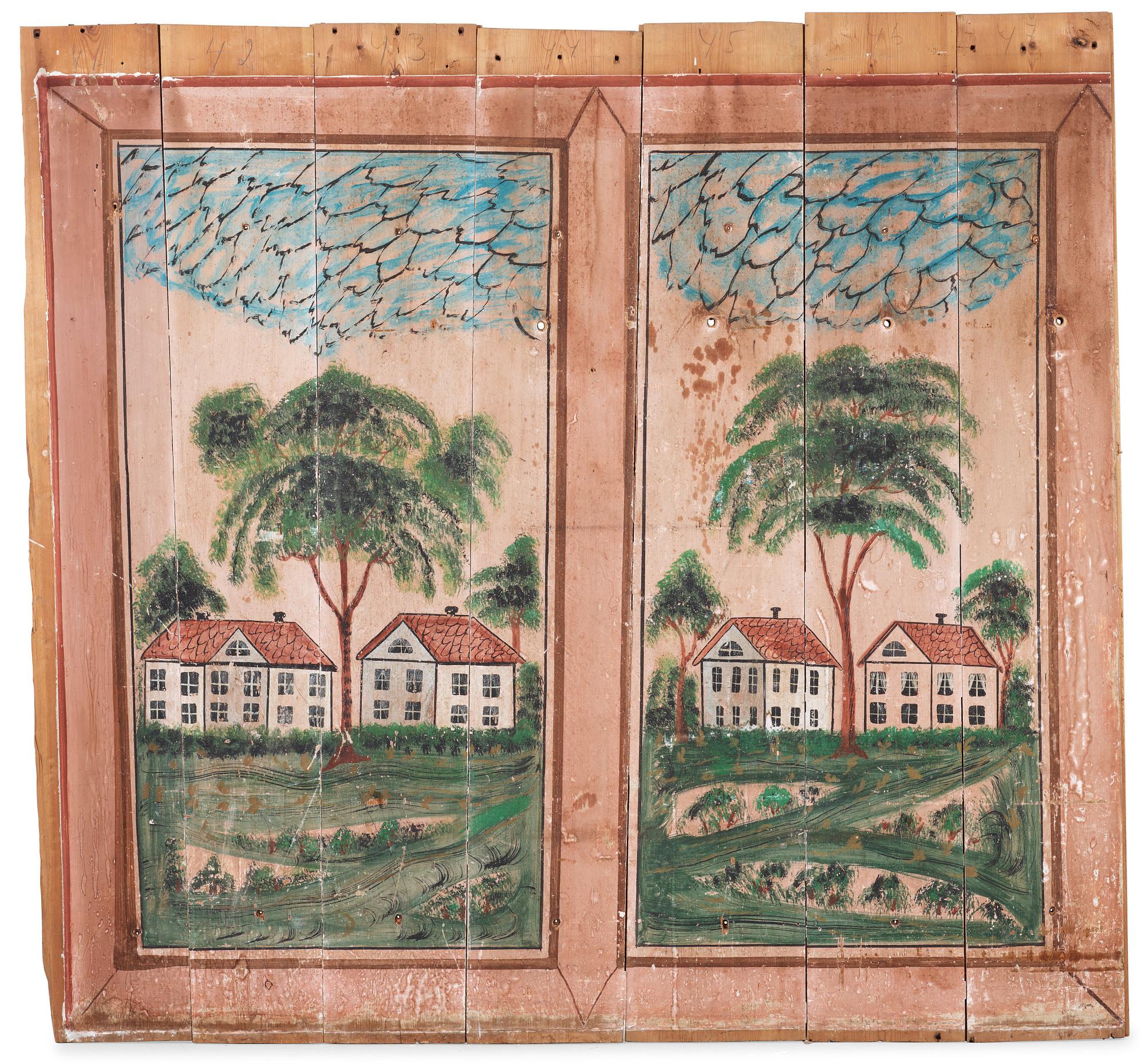 A set of Swedish mid 19th century wooden painted panels.