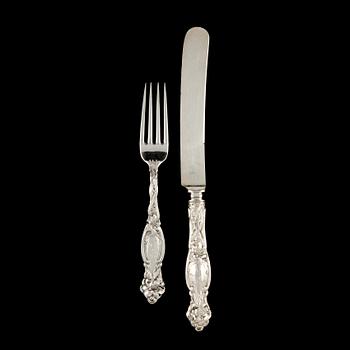 BESTICKSERVIS, 12 delar, jugend, silver, stämplade sterling, 1900-talets början. Vikt 685 g.