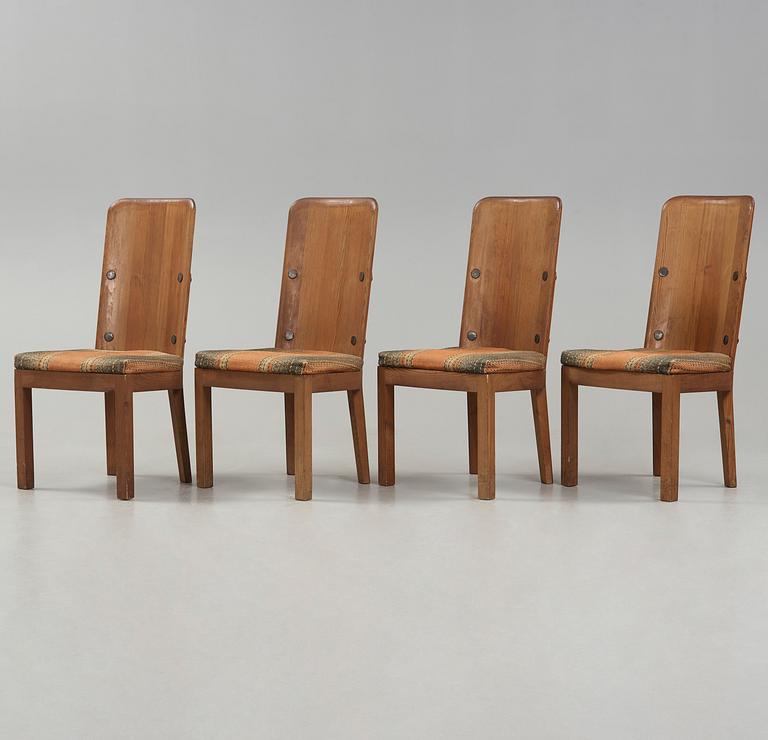 A set of four Axel Einar Hjorth stained pine 'Lovö' chairs, Nordiska Kompaniet, Sweden 1930's.