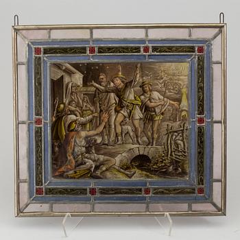 A pair of stained glass windows, circa 1900.