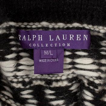 RALPH LAUREN, a black and white chasmere and mohair poncho. Size M/L.