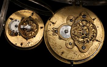 FICKUR, 2 st. Silver, 1800-tal. Johan Wards resp Duchêne.