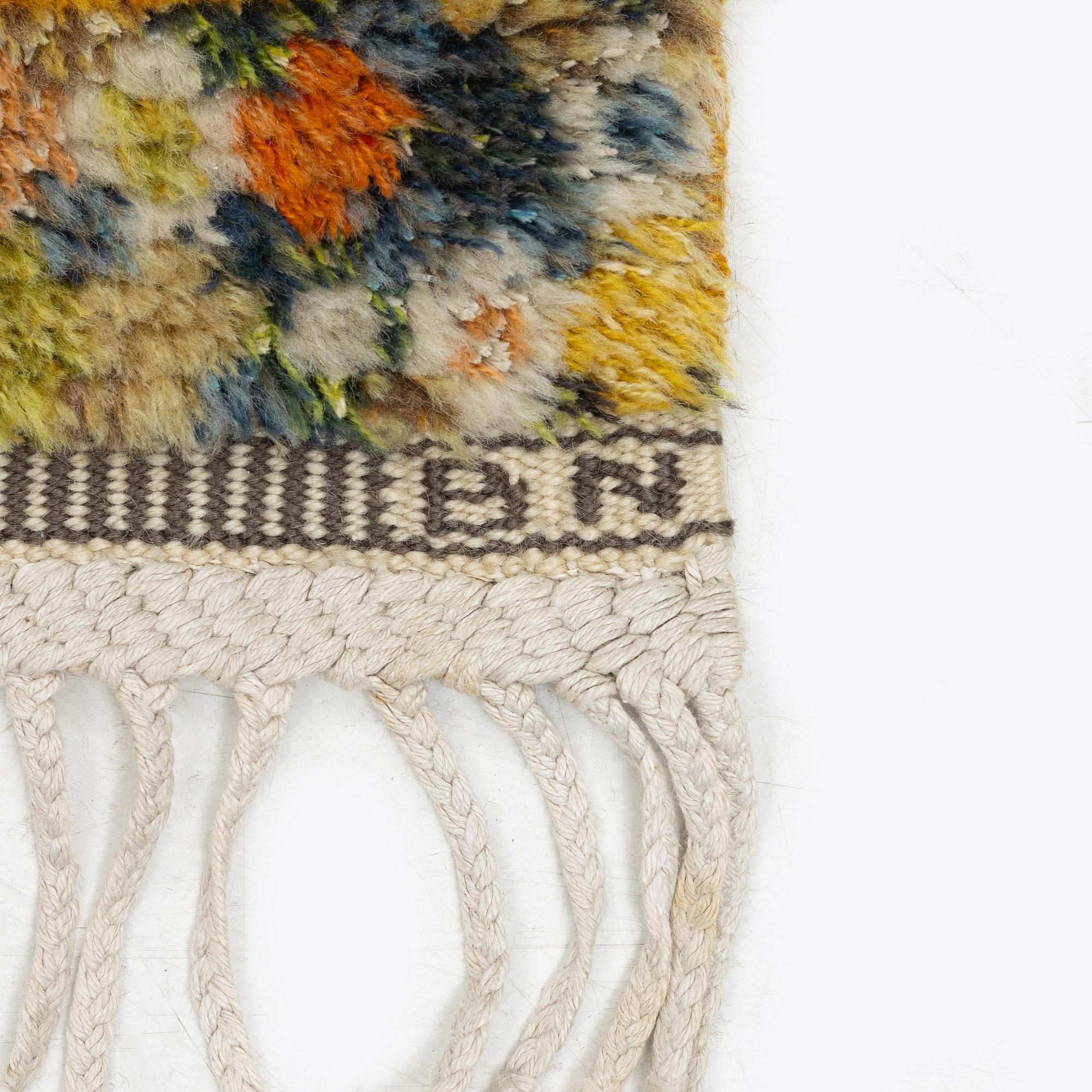 Barbro Nilsson, a carpet, 'Violetta gul', knotted pile, c. 210 x 130 cm, signed AB MMF BN.