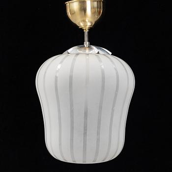 A Swedish Modern glass and brass ceiling light, Orrefors, 1940's.