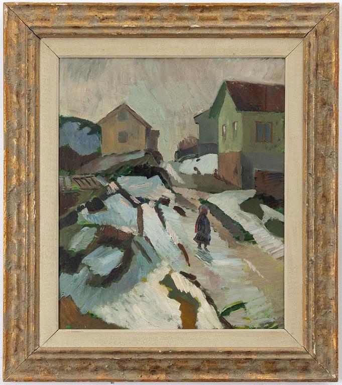 Nisse Zetterberg, Winter landscape with houses.