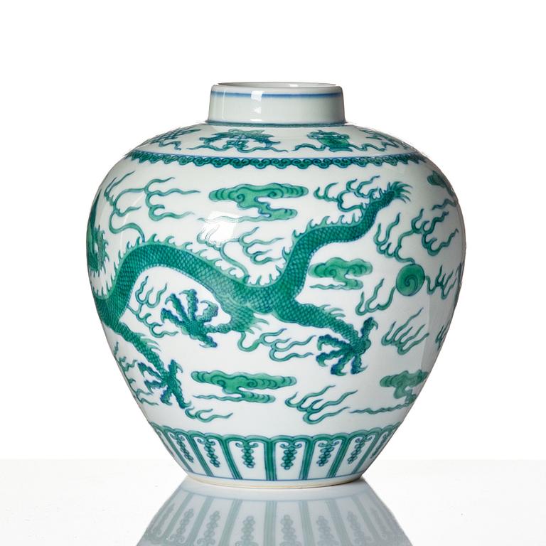 A Chinese five clawed dragon jar, with Qianlong mark, possibly Republic.