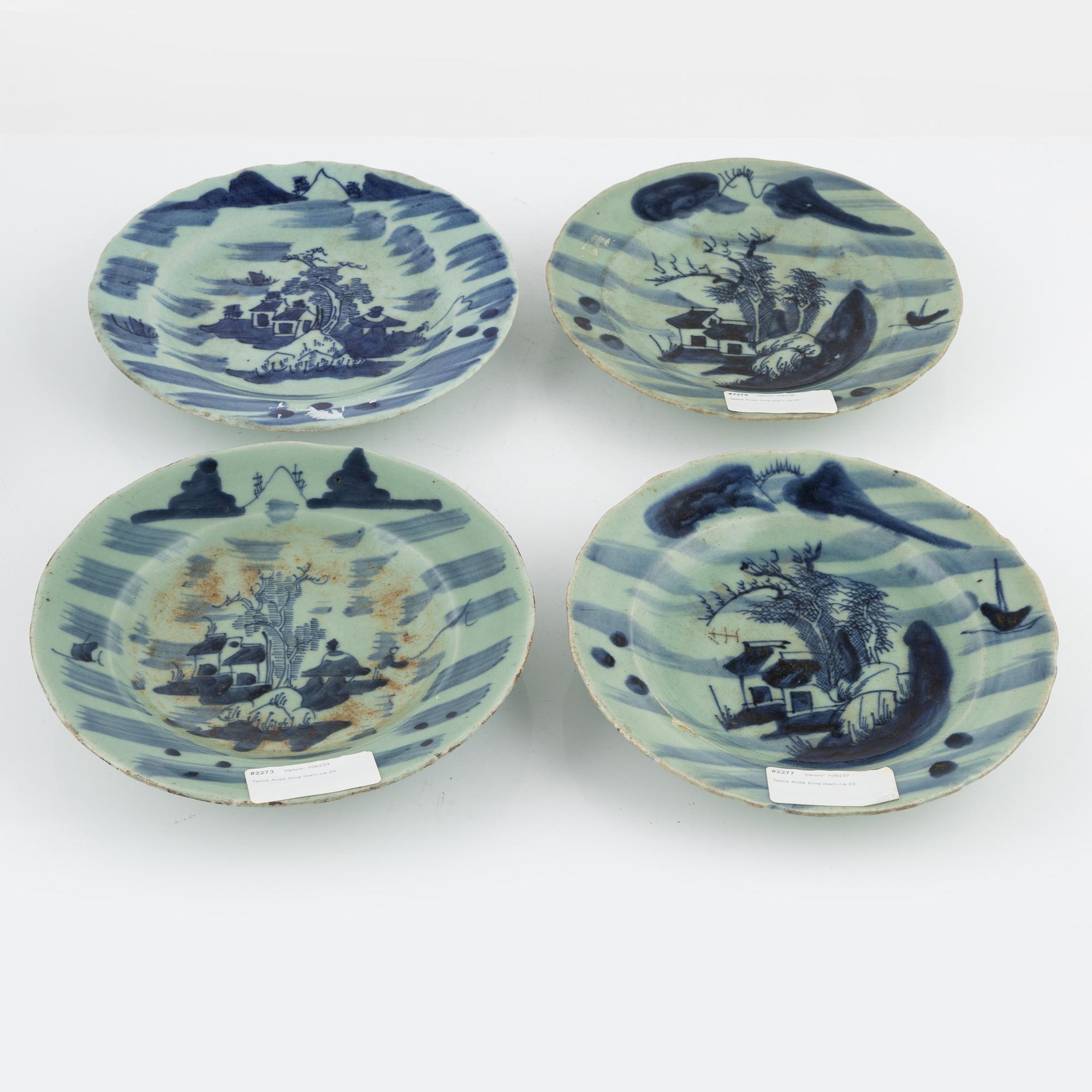 Tallrikar, 19 st, porslin, Kina, Qingdynasti, 1800-tal.