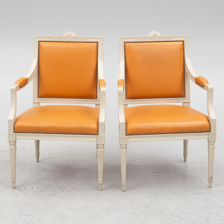 A pair of armchairs, Gustavian style, 20th century.